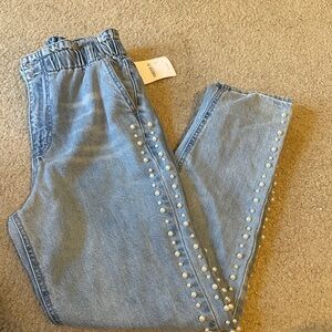 Forever 21 Light Blue Cropped Jeans with Pearl Accents